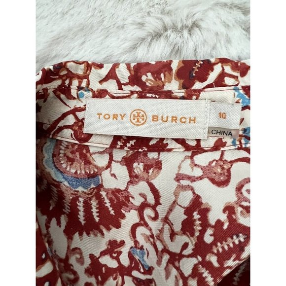 Tory Burch 100% Silk Multicolor Print Button Front Long Sleeve Blouse Size 10 - Picture 6 of 9